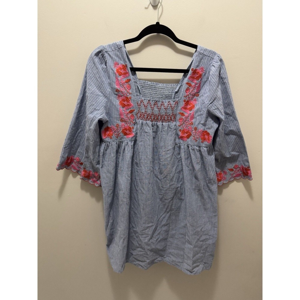 Vici Cotton Blend Embroirded Bell Sleeve Tunic Dress Size Large boho